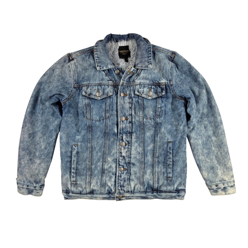 Juicy Couture Black Label Acid Wash Denim Jacket Faux Fur Lined Blue Womens S